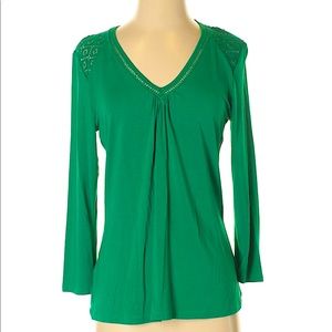 Daniel Rainn Green Crochet Shoulder Detail Knit Long Sleeve Top Sz S